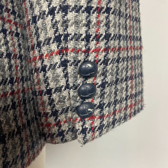 Vintage Blazer Jacket Womens Size 14 Gray Navy Plaid Wool Single Breasted 80s - Picture 9 of 15